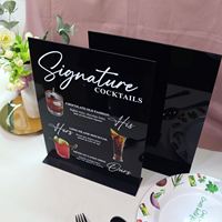 Support de menu de table en acrylique noir pour mariages et cocktails, design gravé, 5x7 pouces ou taille personnalisée, forme carrée