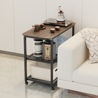 Table d'appoint multifonctionnelle en verre trempé à grain de noyer noir avec structure en métal moderne, idéale pour les petits espaces