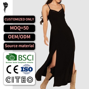 Vestido Largo de Verano sin Mangas para Mujer, Diseño OEM, Color Sólido, Abertura Frontal, Escote en V - Product Image 1