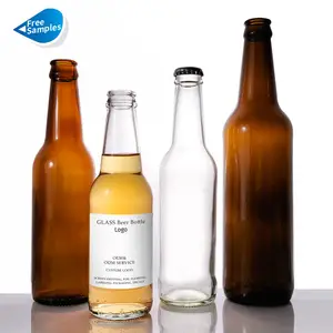 Toptan en popüler açık içecek 250ml 350ml 520ml şeffaf/amber cam bira şişesi Soda bira cam şişe taç ile