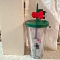 Vaso de Café de Plástico con Tapa y Pajita, Bonito y Portátil, de Gran Capacidad (500 ml), para Oficina, Estudiantes, Hombres y Mujeres, con Diseño de Lazo