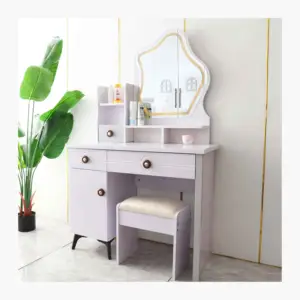 Modern Wooden Luxury Dressing Makeup Dresser with Standing Mirror and Drawer Wholesale Set for Bedroom and Living Room