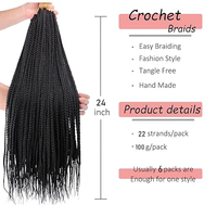 Kanekalon 24 pouces 22 brins 100g Boîte pré-boucle Tresses Prêt Tressé Extension de Cheveux Déesse Crochet Cheveux Tresses enchevêtrement Résistance