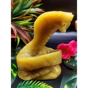 Escultura de serpiente cobra en piedra de calcita amarilla - sanación con cristales / chakra / reiki / energía - 4.2 pulgadas y 560 g (1.23 lb) - Product Image 1