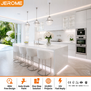 Ensemble de meubles de cuisine modulaire de luxe moderne en laque blanche brillante, avec îlot, livraison gratuite en 48 heures, conception personnalisée, menuiserie sur mesure, emballage plat - Product Image 1