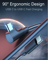Kabel USB C ke USB C Tipe C 60W Pengisian Cepat, Kabel Sudut Kanan, Kabel Nilon Terjalin 90 Derajat Tahan Lama untuk iPhone 17 (1M/2M/3M)