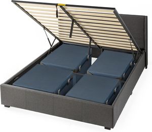 <span class=keywords><strong>Letto</strong></span> Moderno con Contenitore e Sistema di Sollevamento Idraulico, Struttura in Legno Rivestita, Grigio Scuro - Ecologico e Salvaspazio - Product Image 4