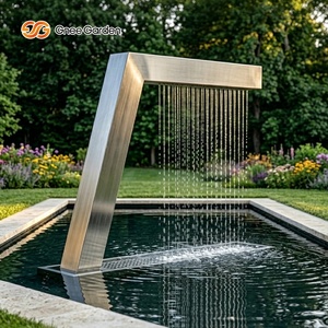Fontaine murale en acier inoxydable pour jardin, cascade moderne rectangulaire polie, ornement de jardin extérieur - Product Image 5