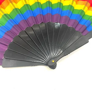 プリントロゴハンドプラスチックファンAbanicosDe Fiesta Rave Festival Rainbow Clacking Custom Logo Fan Fabric Chinese Fan For Dance