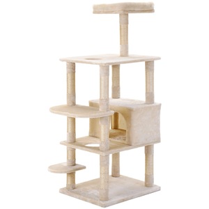 Arbre à chat avec poteaux à gratter et maison pour chats d'intérieur, structure de jeu multi-niveaux, peluche noire - Product Image 5