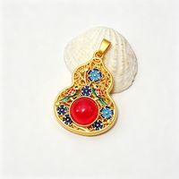 Pendentif en alliage de zinc ajouré en forme de gourde, style ethnique, avec fleur émaillée et résine incrustée, pour la création de colliers faits main