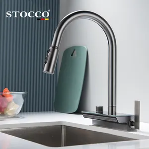 Black Brass Digital Display 360 Degree Swived Spout Kitchen Faucet With Pull Down Sprayer Kitchen Sink Waterfall Faucet Pull Out