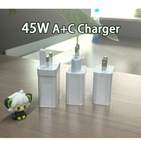 HNT Grosir Adaptor Dinding 45W PD 3.0 Pengisian Cepat Tipe-C+USB-A Bahan Tahan Api untuk Ponsel & Earphone-Ramah Lingkungan