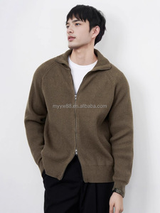 Cárdigan de punto a rayas para hombre, hecho a medida, de manga larga, estilo maduro, con cremallera, de poliéster/nailon, suéter de otoño con cuello alto - Product Image 6