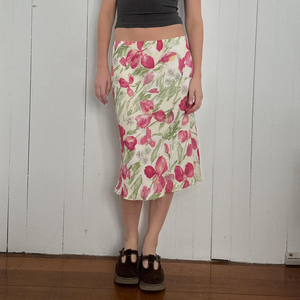 Summer New Floral Mesh <b>Patchwork</b> Contrast Casual Midi <b>Skirt</b> Basic for Women - Product Image 2