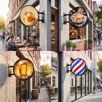 Boîte à lumière LED circulaire entièrement automatique avec logo personnalisé, panneau publicitaire rotatif double face pour extérieur, boîte à lumière murale suspendue