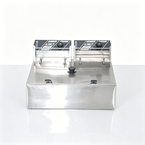 เครื่องทอดไฟฟ้าสเตนเลสเกรดเชิงพาณิชย์ 220-240V ปลั๊ก EU 2.5KW+2.5KW แบบสองถังตั้งโต๊ะ - Product Image 1