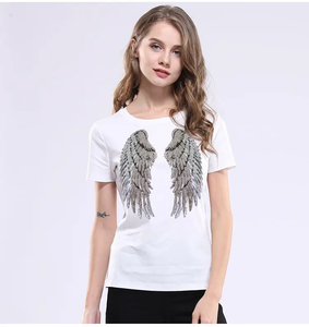 Summer <strong>Women</strong> <strong>Sequin</strong> <strong>Tops</strong> T-shirt Slim Fit t Shirt Custom logo Angel wings Tshirt for Ladies - Product Image 2
