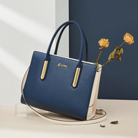 Bolso de mano de piel de vaca auténtica para mujer, bolsa de mano femenina de color contrastante, a la moda, precio al por mayor, 2022