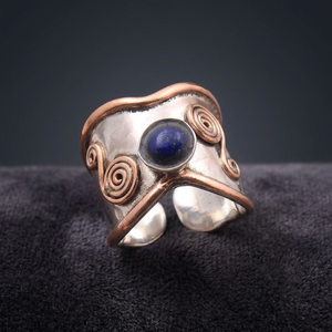 <b>Lapis</b> <b>Lazuli</b> 925 Sterling Silver Ring Rose Gold Plated Bohemian Bezel Cocktail Ring - Product Image 3