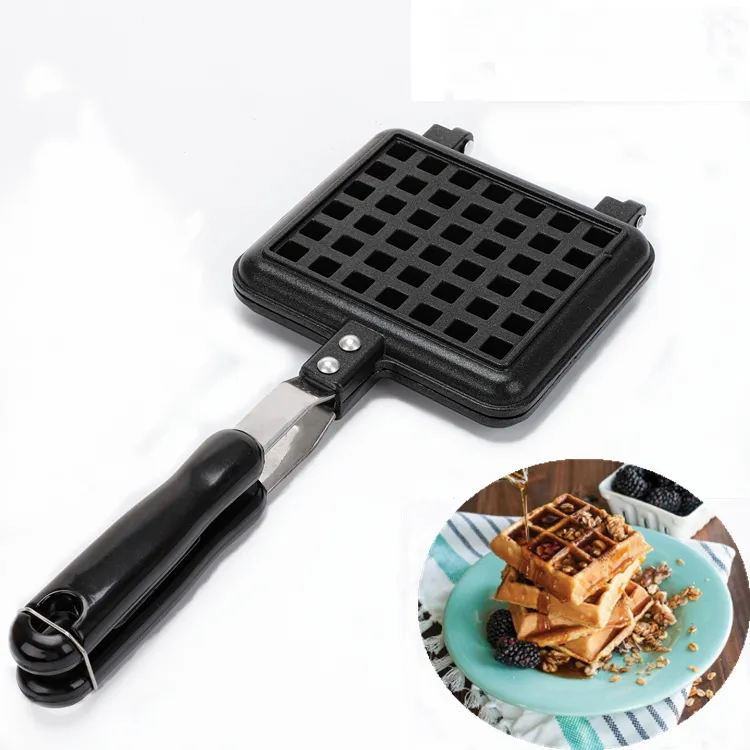 เครื่องทำวาฟเฟิลฐานอลูมิเนียม Stovetop เบลเยี่ยมห้องครัวแก๊ส Non-Stick Waffle Maker Pan แม่พิมพ์แม่พิมพ์กดแผ่น