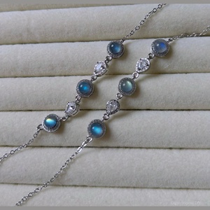 <span class=keywords><strong>Pulsera</strong></span> de Cristal para Mujer con Incrustaciones de Plata Tibetana Electrochapada y Feldespato Natural Gris Claro de Fábrica - Product Image 4