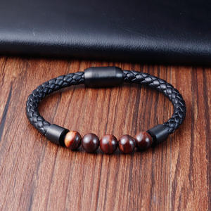 <span class=keywords><strong>Alin</strong></span> Noir Fermoir Magnétique Pierres Naturelles Bracelet en Cuir Tressé pour Homme Bijoux Minimaliste Trendy - Product Image 4