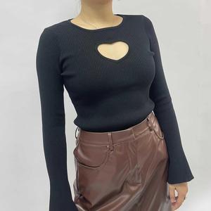 Wholesale Solid Color Long Sleeve Keyhole Sweetheart Knitted Fall <b>Winter</b> Tops for Women Fashion - Product Image 1