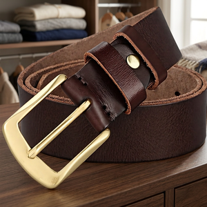 Cinturón de Cuero Vacuno Genuino BS INTERNATIONAL para Hombre, Estilo Vintage, Color Marrón Sólido, Ecológico, Impermeable, Resistente, con Hebilla de Acero, 3.8 cm - Product Image 1