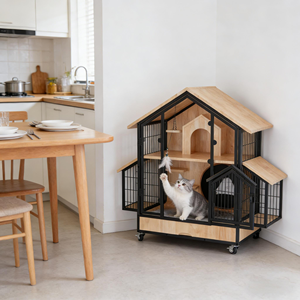 Kandang Hewan Peliharaan Bentuk Rumah untuk Kucing & Anjing - Kandang Dalam Ruangan Mewah dengan Roda & Laci Penjualan Langsung Pabrik Grosir - Product Image 1