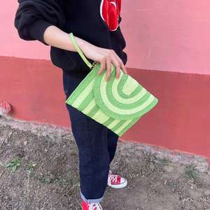 Designer Stripe Paper Straw Cosmetic Bag Shoulder Straw Clutch With Wristlet Woven <strong>Beachbag</strong> - Product Image 5