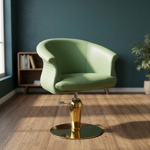 Fauteuil de barbier hydraulique vert 360 °   Fauteuil de coiffure pivotant et inclinable en cuir PU, mobilier de salon de beauté - Product Image 1