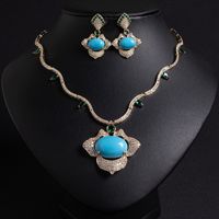 Parure de bijoux vintage classique pour fiançailles et mariage, en laiton plaqué or, collier et boucles d'oreilles pour femme