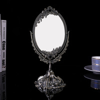 Miroir de table créatif C38 de style européen, cadre en alliage de zinc, double face, haute définition, design floral ovale vintage
