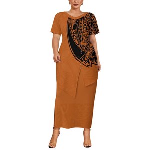 2025 nuovo <span class=keywords><strong>abito</strong></span> da donna estivo polinesiano con stampa tribale Samoa Samoa Puletasi Set completo 2 pezzi - Product Image 6