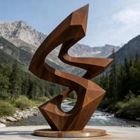 Sculpture de feuille en acier Corten et acier inoxydable, Art abstrait moderne pour jardin, Statue paysagère extérieure
