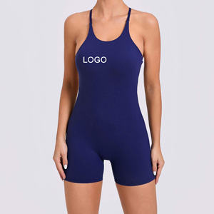 Logo personnalisé en gros plissé sans <span class=keywords><strong>embarras</strong></span> ligne Yoga combinaison courte sport Fitness combinaison femmes une pièce - Product Image 1