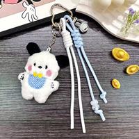 Lanière de téléphone portable en peluche tressée à la main DIY, ours en peluche, nœud coloré, petite clochette, pendentif de sac mignon de dessin animé, logo personnalisé, 18 cm