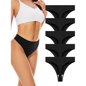 Lot de 5 Culottes Thong Femme Sans Coutures Taille Haute Tanga Invisible Respirantes Confortables pour l'Entraînement - Product Image 1