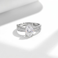 Bague ouverte NOVA S925 en argent avec moissanite ovale de 3 carats, sertie pavé, plaquée or et rhodium, pour homme/femme, luxe