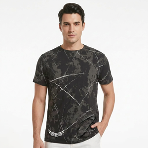Men's Black Camouflage Print Short Sleeve T-<b>Shirt</b> With Wing Logo Regular Fit Casual O-Neck Breathable Knitted <b>Polyester</b> - Product Image 2