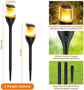 Décorations solaires d'extérieur Lampes de torche solaires avec 360 flamme scintillante dansante Abat-jour transparent pour décorations de jardin - Product Image 2