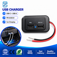 Prise de courant de voiture 12V 24V 36W PD QC3.0 USB Type-C double USB avec interrupteur tactile, charge rapide et voyant LED pour téléphone portable