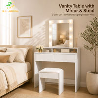 Table de maquillage Joystar avec miroir et éclairage LED, avec tabouret, lumière réglable 3 couleurs CCT, câble USB de 2 m, verre et bois