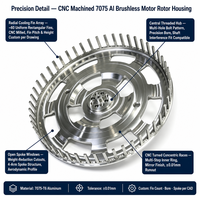 Boîtier de rotor de moteur sans balais en aluminium 7075 T6 usiné sur mesure par CNC avec ailettes de refroidissement radiales pour servomoteur de drone, service OEM