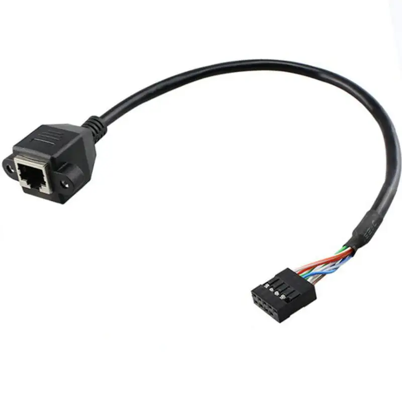 30cm USB 2.0 DuPont 2.54 9pin Female to RJ45 Female Ethernet LAN Network Extension Cable With Mounting Screw Holes for PC Host