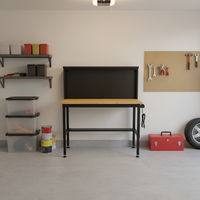 Banc de travail de garage robuste réglable en hauteur sur 5 niveaux OEM OBM avec tiroirs réglables, plateau en bois de caoutchouc, construction métallique et multiprise intégrée