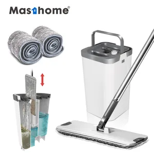 Masthome Cây Lau Nhà Ma Thuật Có Thể Tháo Rời Có Tay Cầm Bằng Thép Không Gỉ Bán Chạy Cây Lau Nhà Phẳng Vắt Nước Có Hai Quần Áo