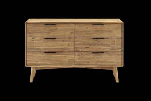 Commode à 6 tiroirs en bois naturel de style mi-siècle, commode en bois massif avec <span class=keywords><strong>patchwork</strong></span> et pieds coniques en bois pour chambre à coucher - Product Image 4