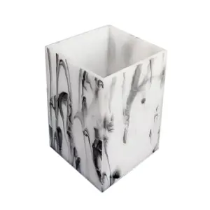 Acrylic Marble Texture Pen Holder Pencil Cup Pot Acrylic Marble White Pen Holder For Desk Organizer Marble Pattern Pen Holder
